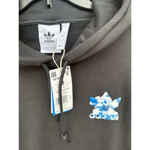 Adidas Black Hoodie With Blue Cloud Trefoil Logo Design Medium - Picture 5 of 7